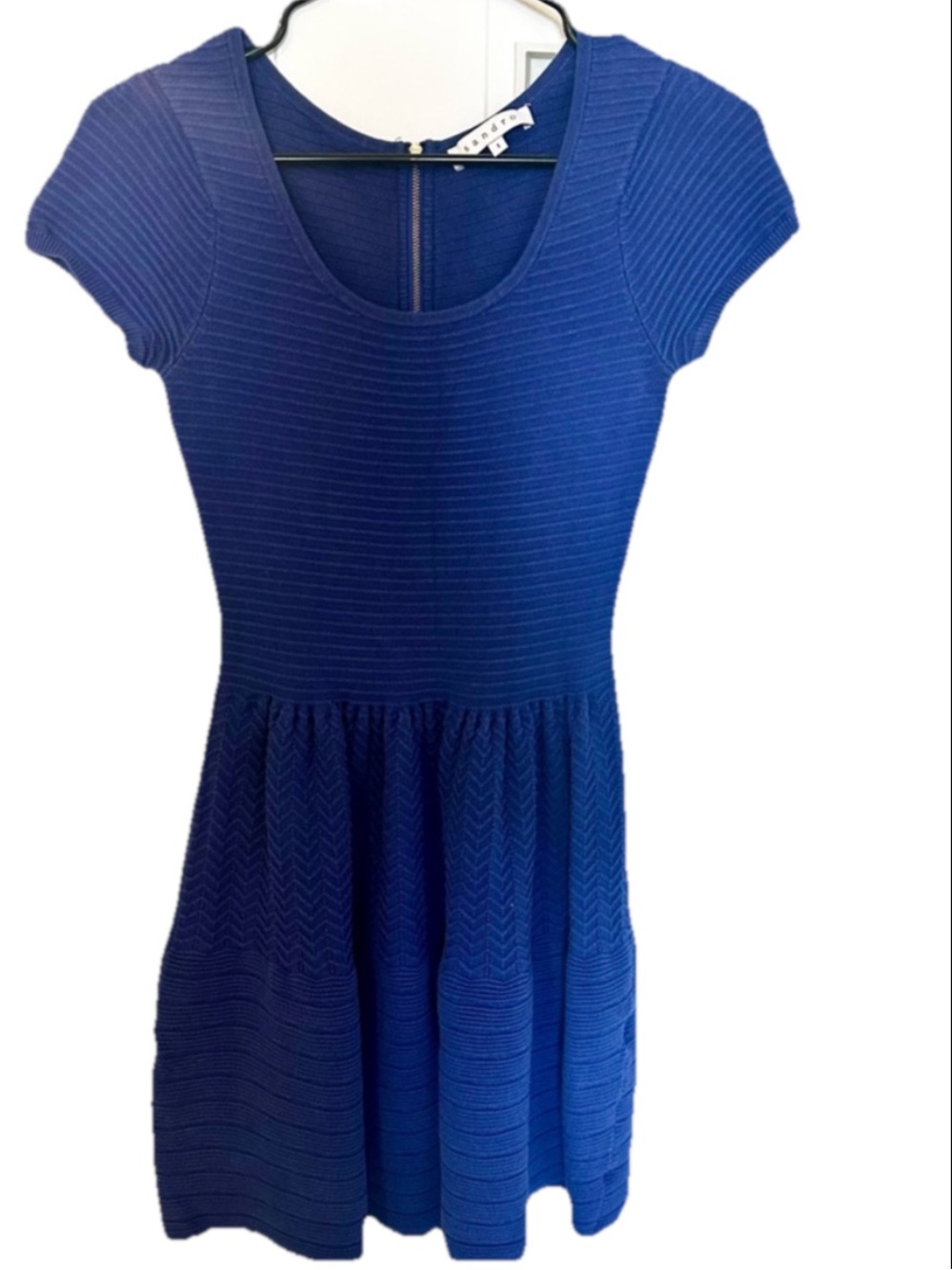 Sandro Royal Blue Textured Knit Fit-and-Flare Dress